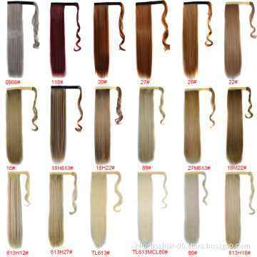 20 inch  Comfortable Long Straight Cheap Instant Clip In Wrap Around Ponytail Extension Hair pieces Synthetic Hair Ponytails